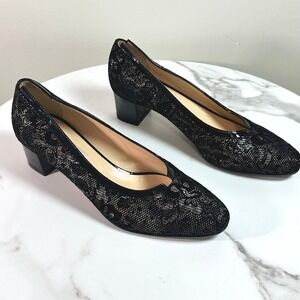 Donna Laura Venezia Black Lace Block Heel Pumps Size 38.5 Italian Made Y2K Chic
